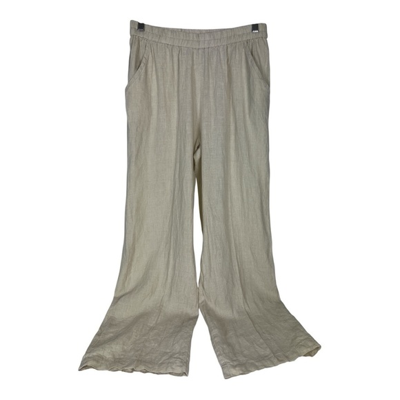 Karyn Seo Sz Medium Linen Cream Wide Leg Pants Pockets Lagenlook - Picture 1 of 10